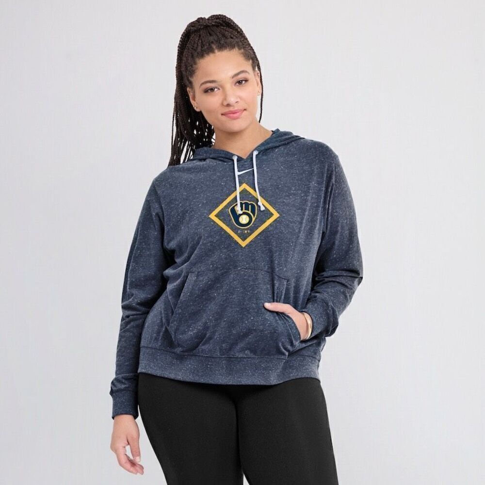Milwaukee Brewers Nike Women's Navy Diamond Icon Vintage Lightweight Hooded Top